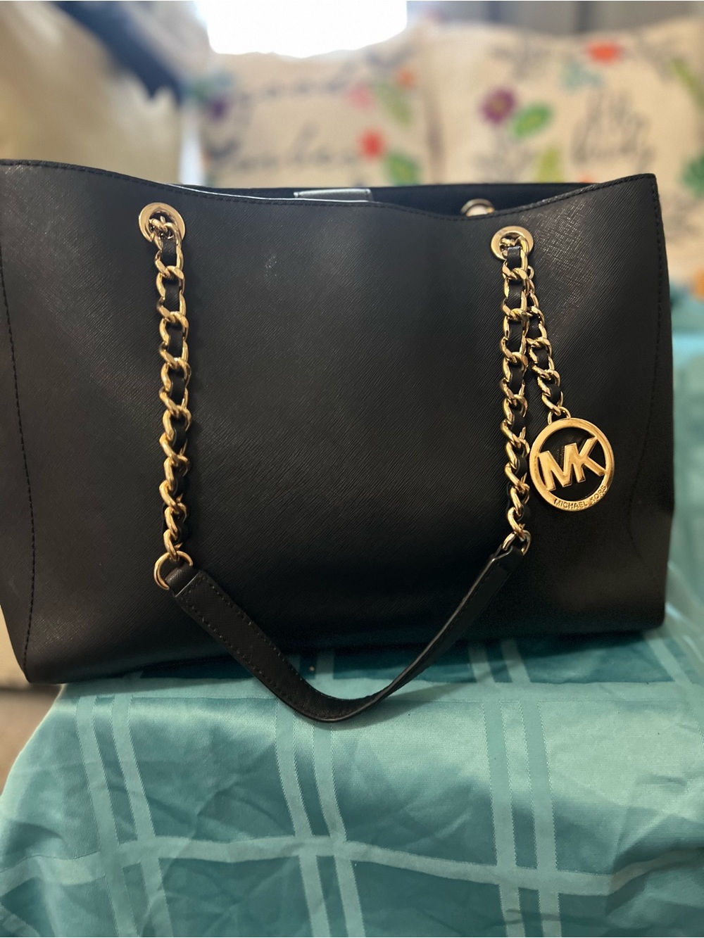 Michael Kors Black Tote with Gold Chain Handles
